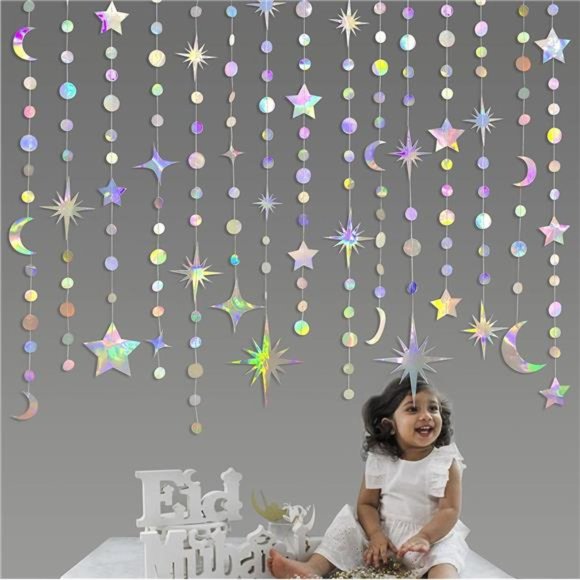 Star Moon Circle Dot Garland Party Decoration Kit Hanging Crescent &Twinkle Star - Picture 3 of 4